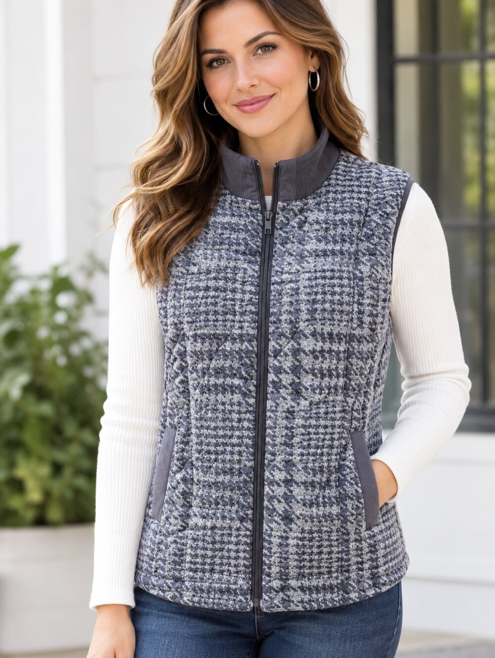 Bob Timberlake Wool Blend Plaid Grey Vest. XL.